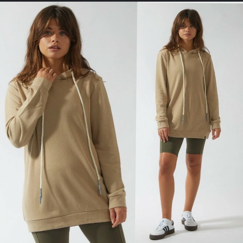 Varley Women’s Tan Beige Fink Hooded Sweatshirt Cotton Linen Blend Xs